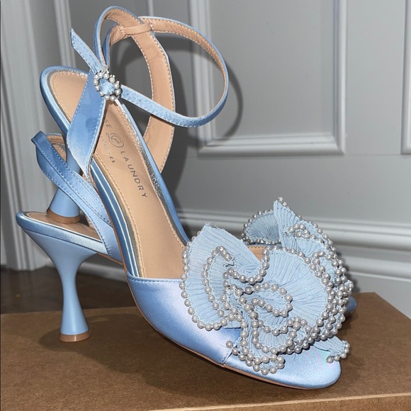 Chinese Laundry Shoes - Chinese Laundry Blue Satin Heels with Pearl Embellishments Jovie Sandal Size 11